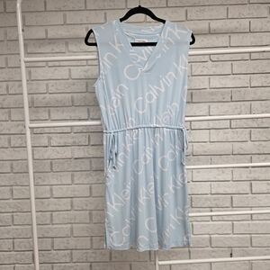 Calvin Klein Light Blue Logo Drawstring Waist Dress